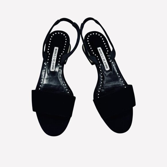 Manolo Blahnik Paclessa Black Suede Slingback Sandals Size 6 NWT - Picture 14 of 16